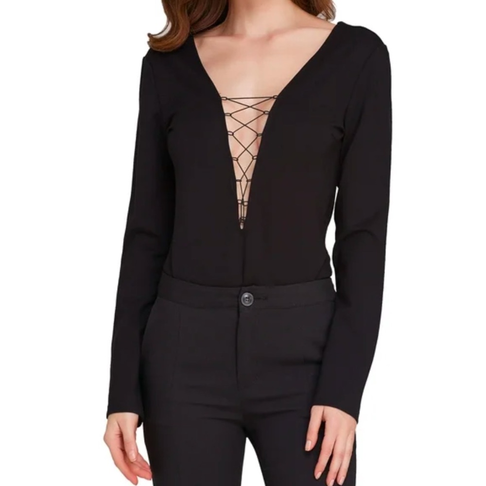 NWT Deep V Laced Up Black Top